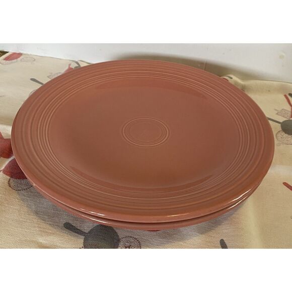 Fiestaware 2 Retired Rose 10 ½” Inch Classic Rim Dinner Plates - Picture 2 of 9